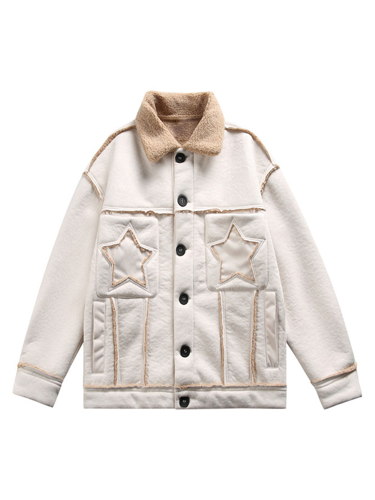 Raw Edge Star Embroidered Fleece Jacket 