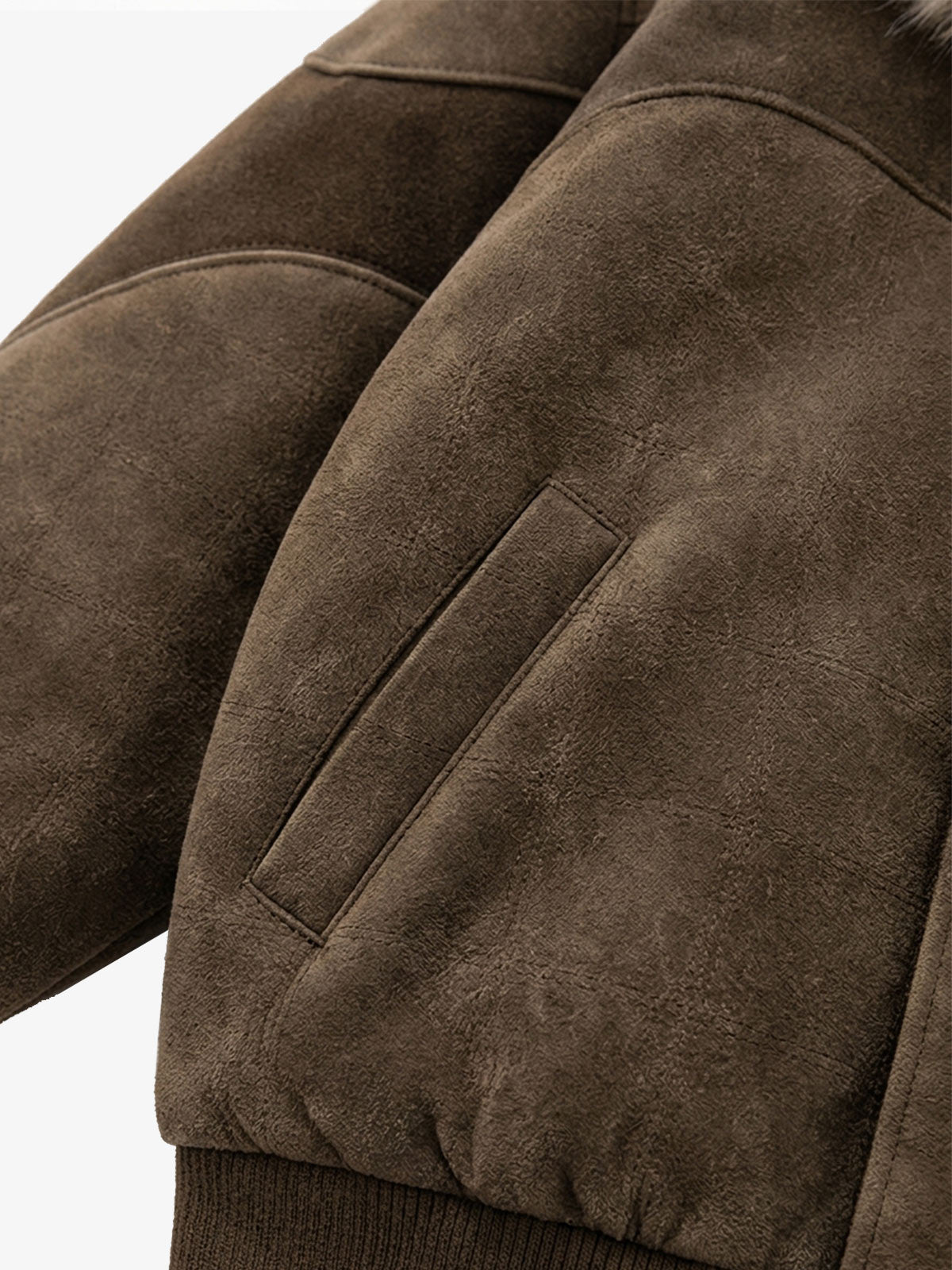 Faux-Fur Collar Suede-Effect Padded Coat