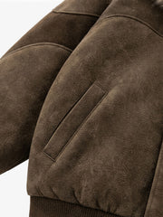 Faux-Fur Collar Suede-Effect Padded Coat