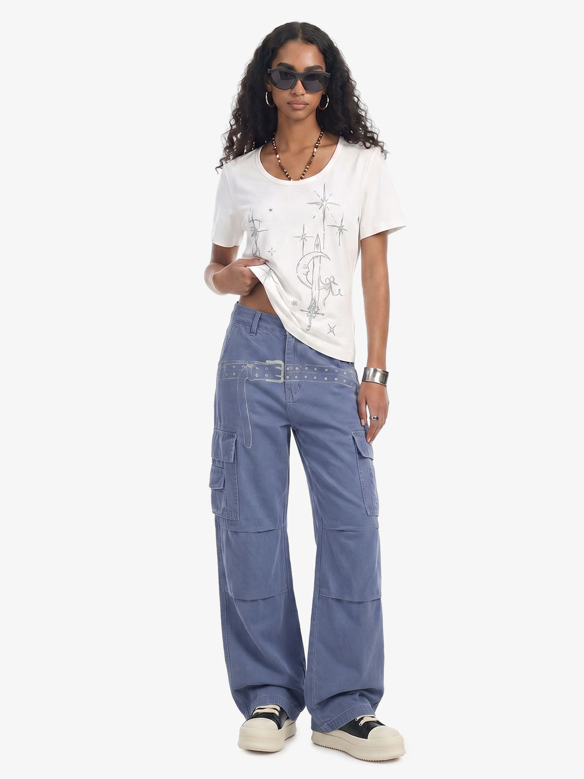 Vintage Belt Print Cargo Pants