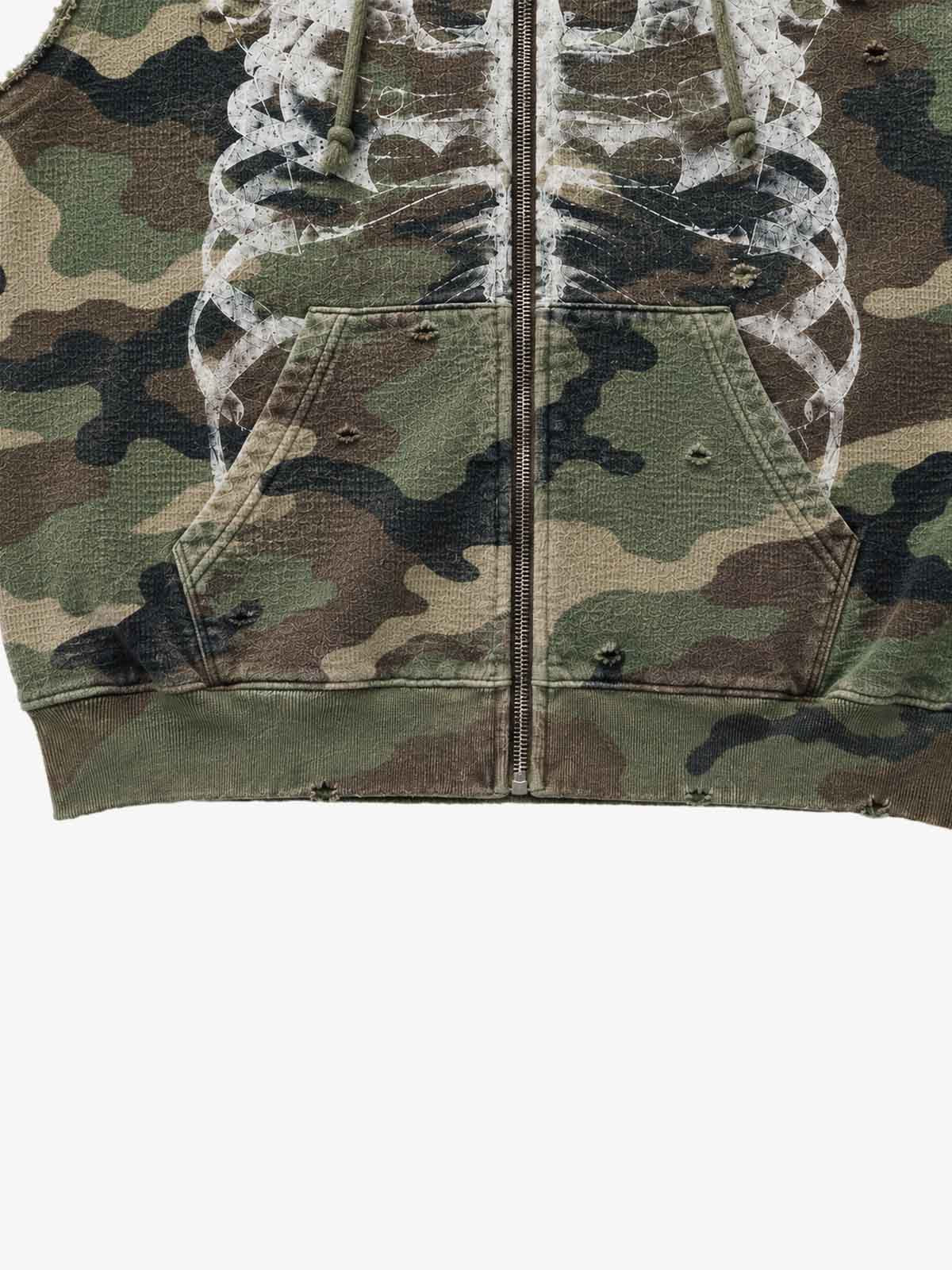 Skull Graphic Padded Distressed Hoodie