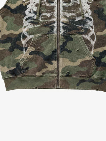 Skull Graphic Padded Distressed Hoodie
