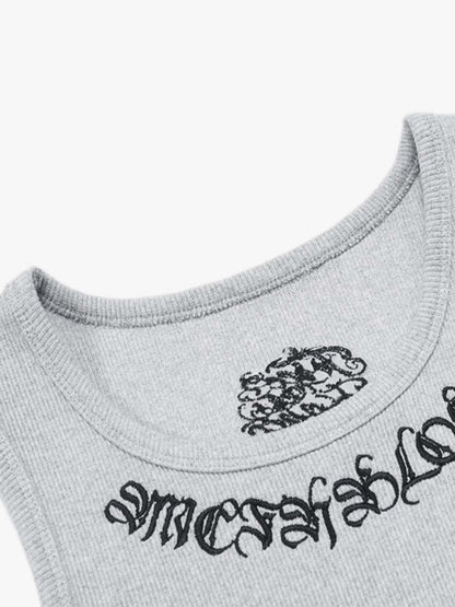 Gothic Lettering Embroidered Ribbed Vest 