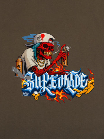 Street Skull Graffiti Artist Flame Flower Font T-Shirt 