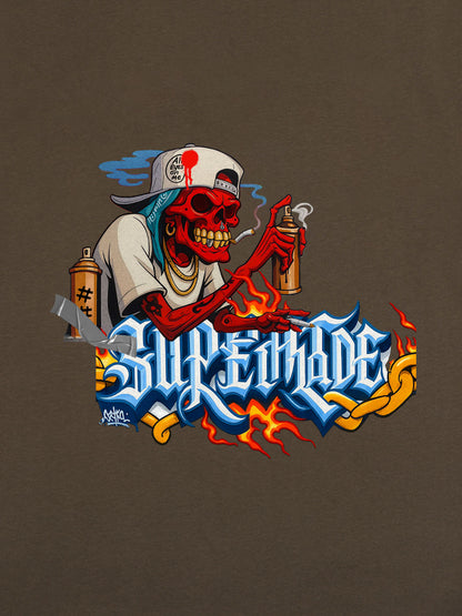 Thesupermade Skull Graffiti Artist Flame Flower Font T-shirt 