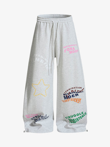 Multi-Color Typography Wide Leg Sweatpants 
