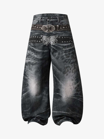 Butterfly Illusion Graphic Print Baggy Jeans 