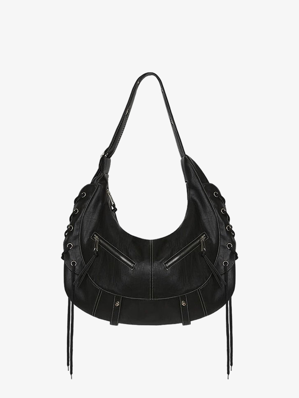 Lace-up Punk Motorcycle Metal Zipper Tote Bag 