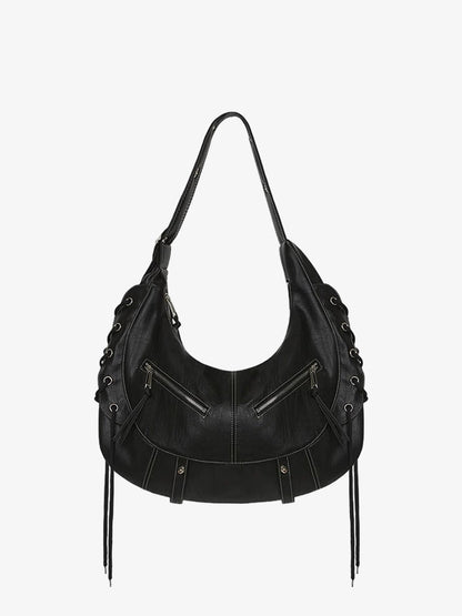 Lace-up Punk Motorcycle Metal Zipper Tote Bag 