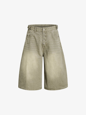 Distressed Washed Multi-Button Jeans