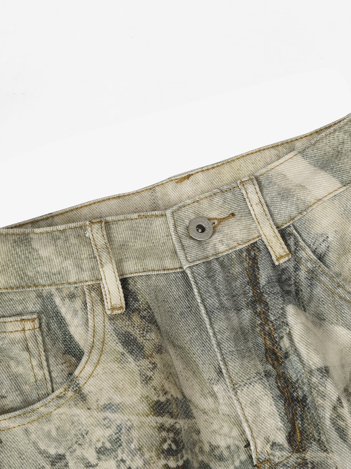 Retro Artistic Beaded Collage Print Straight Jeans 