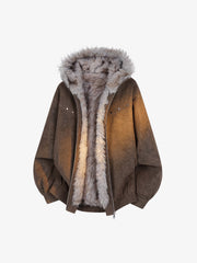 Studded Hooded Faux-Fur Collar Jacket