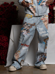 Retro Artistic Graffiti Angelic Prints Baggy Jeans - 2574 