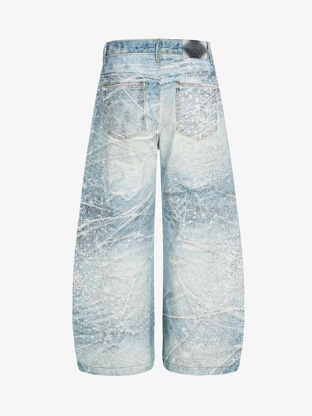 Vintage Washed Rhinestone Wide Leg Denim Jeans 