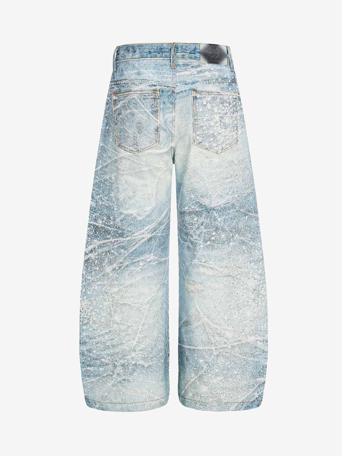 Vintage Washed Rhinestone Wide Leg Denim Jeans