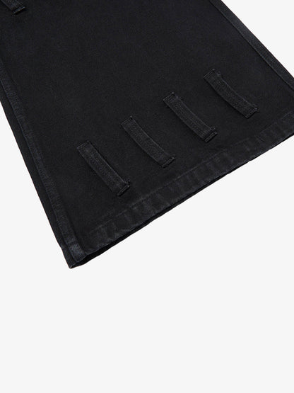 Faux Fur Trimmed Black Cargo Pants with Wide Leg and Multiple Pockets 