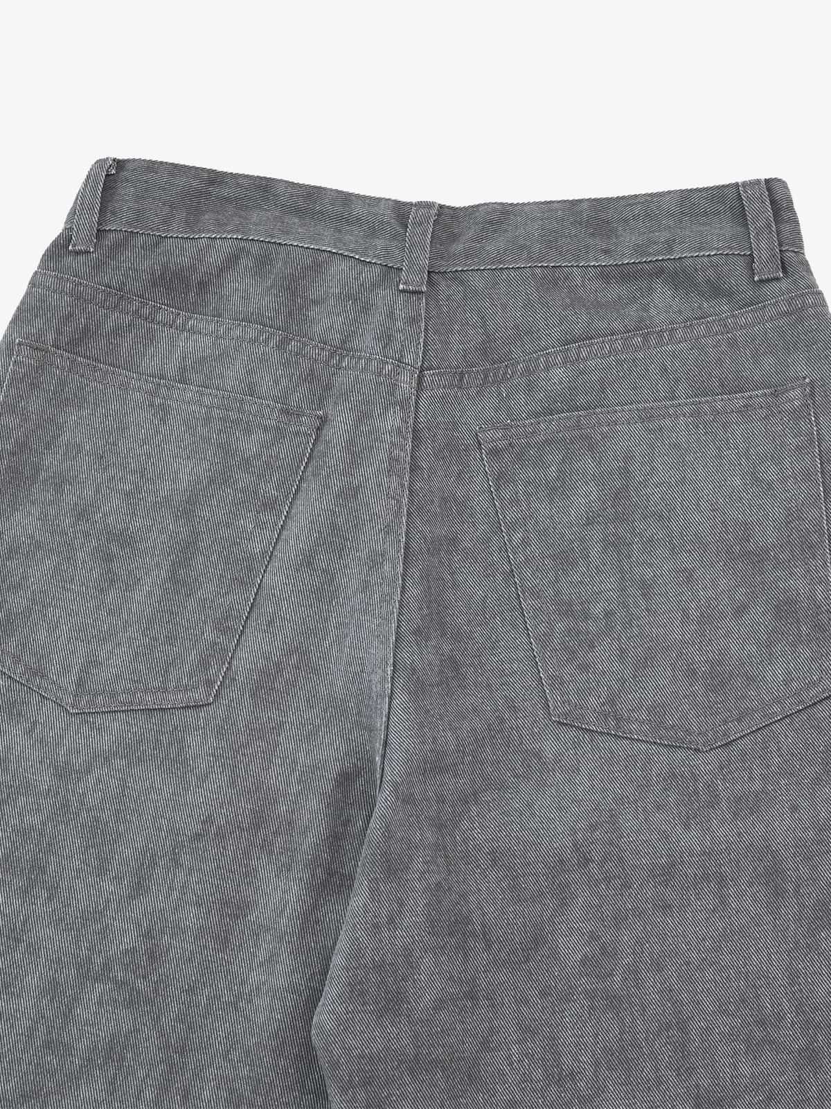 Retro Distressed Washed Texture Wide-Leg Pants 