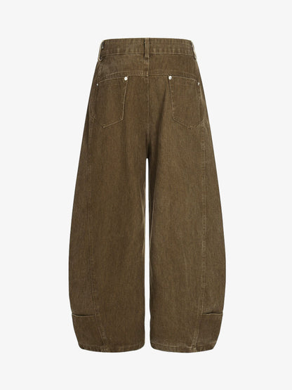 Washed Panel Cut Wide Leg Denim Jeans