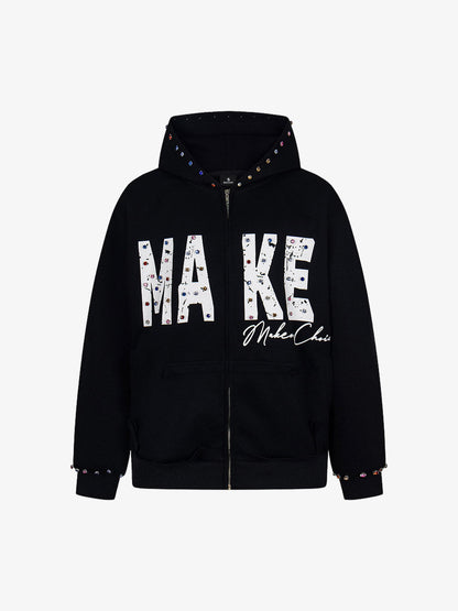 Stylish Black Hoodie with Colorful Studs for Casual Wear 