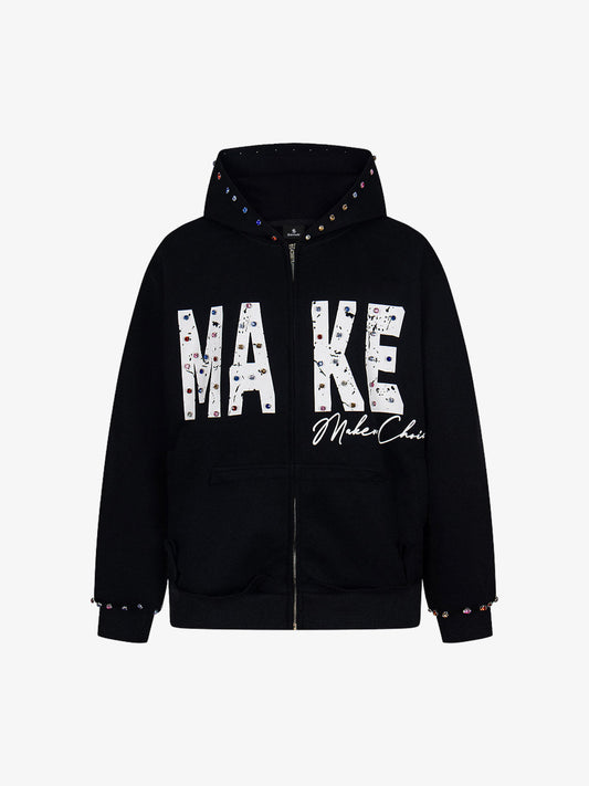 Stylish Black Hoodie with Colorful Studs for Casual Wear 