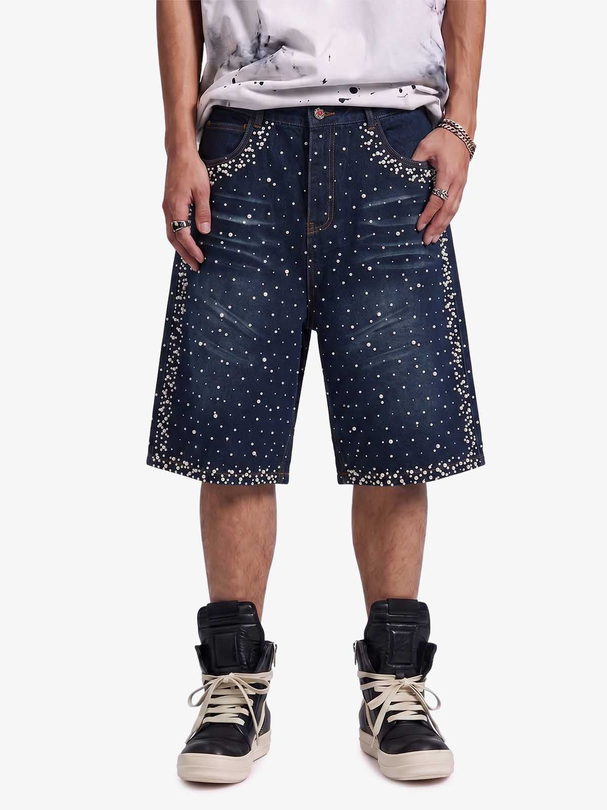 Pantaloncini di jeans ricamati con perle
