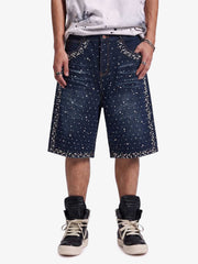 Pantaloncini di jeans ricamati con perle