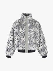 Snow Leopard Faux-Fur High-Collar Coat