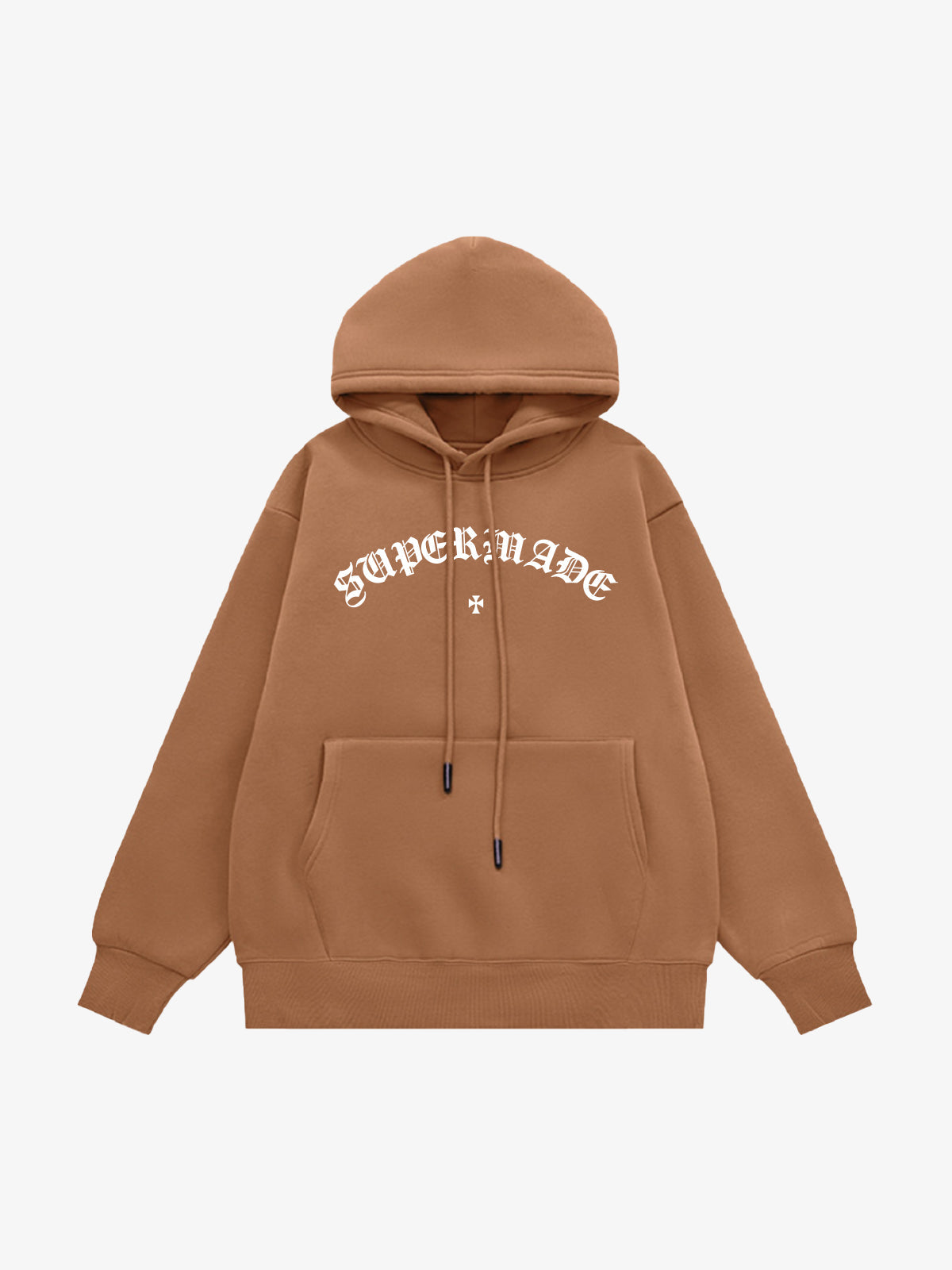 Thesupermade Street Letter Design Print Plush Hooded Sweatshirt 