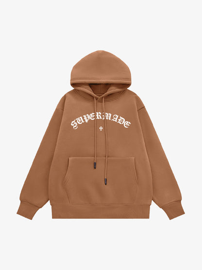 Thesupermade Street Letter Design Print Plush Hooded Sweatshirt 