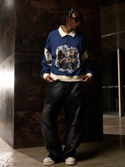 Original Racing Style Print Lapel Sweatshirt 