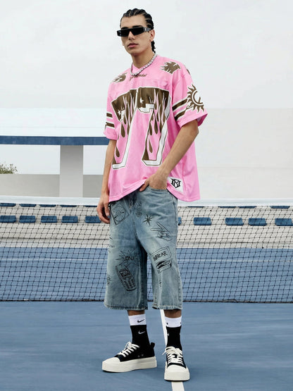 Pink Flame Print Jersey T-shirt - 2390 