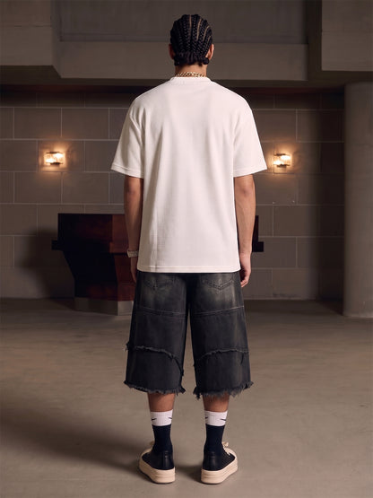 Frayed Layered Paneled Denim Jorts