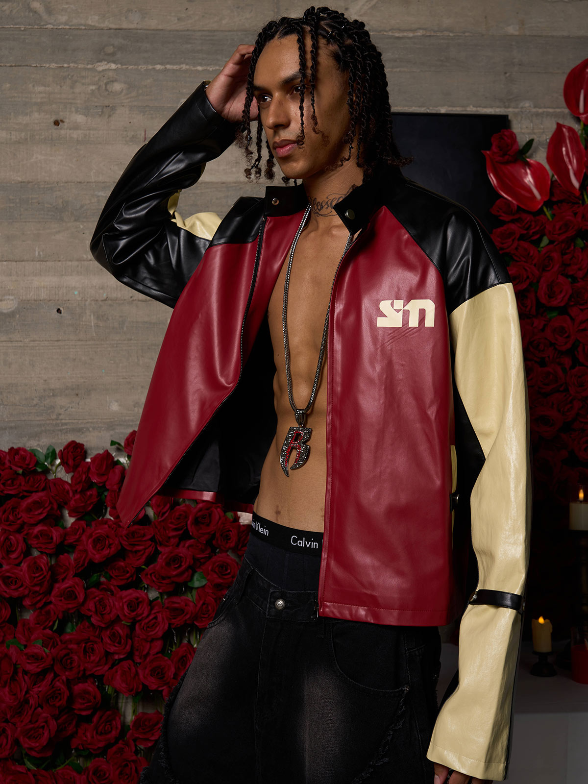 Original Contrast Color Leather Jacket 