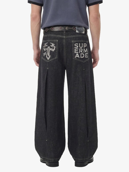 Pleated Supermade Graphic Print Wide Leg Pants 