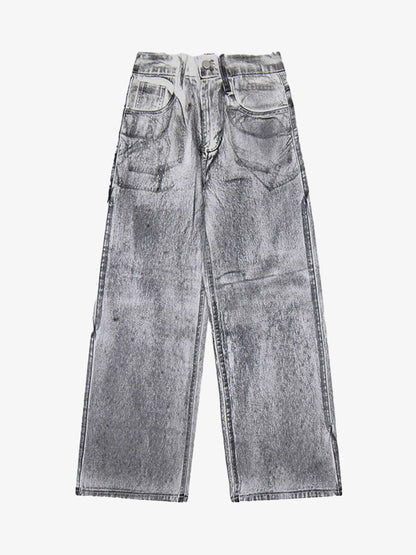 Wasteland Style Niche Design Dirty White Loose Jeans - 2114 