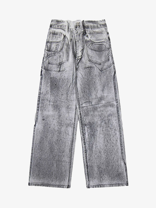 Wasteland Style Niche Design Dirty White Loose Jeans - 2114 