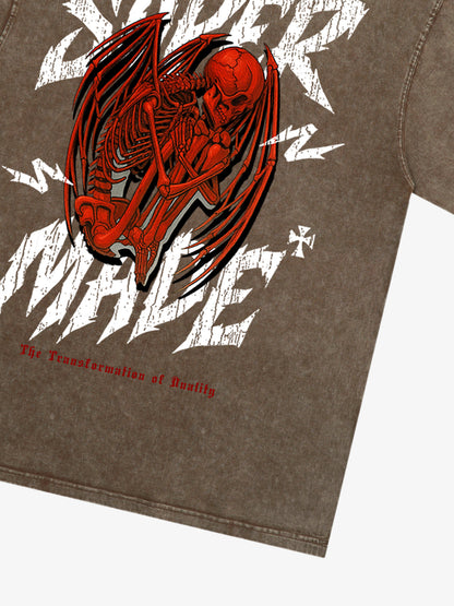 Original Street Angel and Devil Hatching Pattern T-shirt 