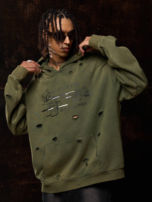 Original Vintage Washed Ripped Hoodie 