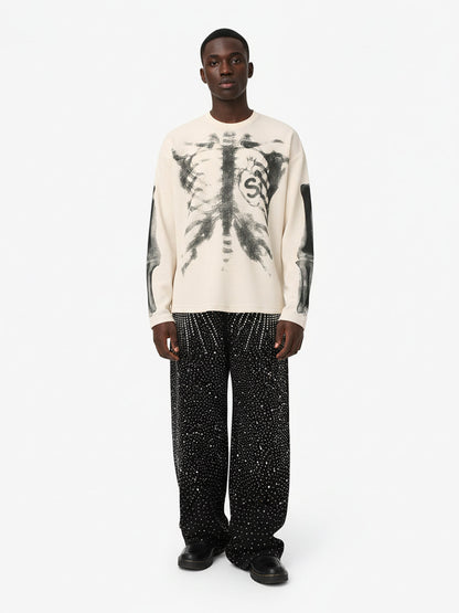 Skeleton Graphic Waffle Sweatshirt - 2495 