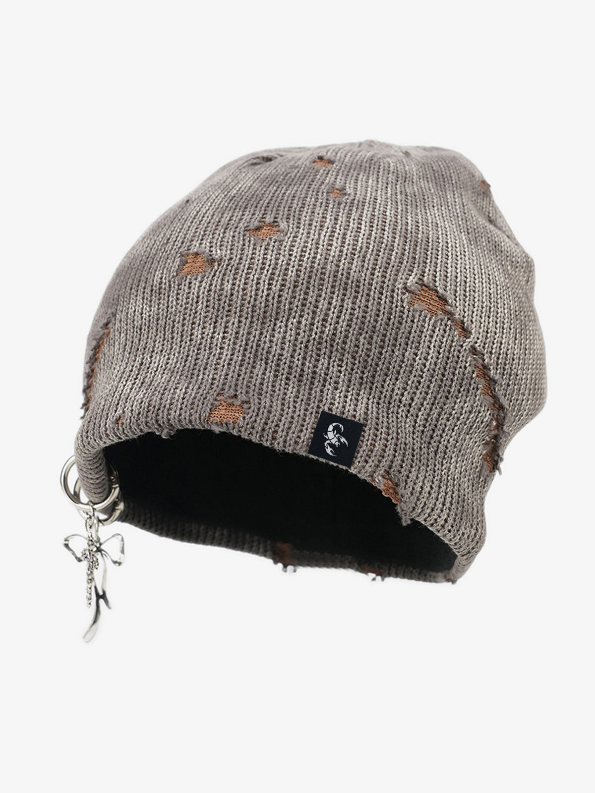 Retro Wasteland Style Distressed Knit Hanging Charm Beanie 