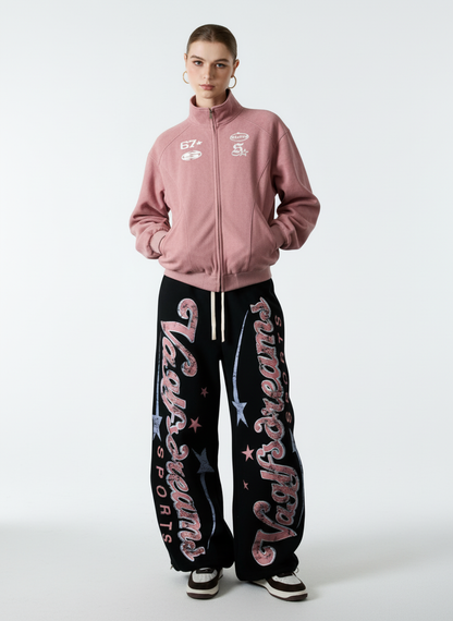 Retro Graphic Fleece-Lined Baggy Sweatpants 