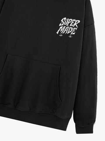 Distressed Graphic Bold Angel Wings Design Hoodie 