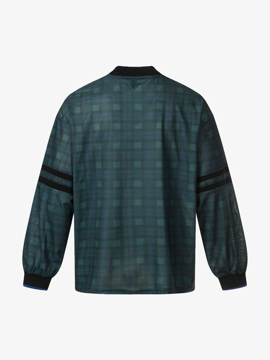 Polyester Long Sleeve Plaid Football Jersey with V-Neck and Team Logo Design 