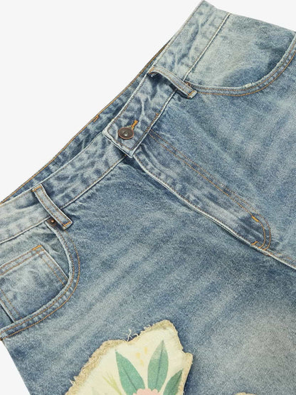 Vintage Floral Patchwork Baggy Jeans 