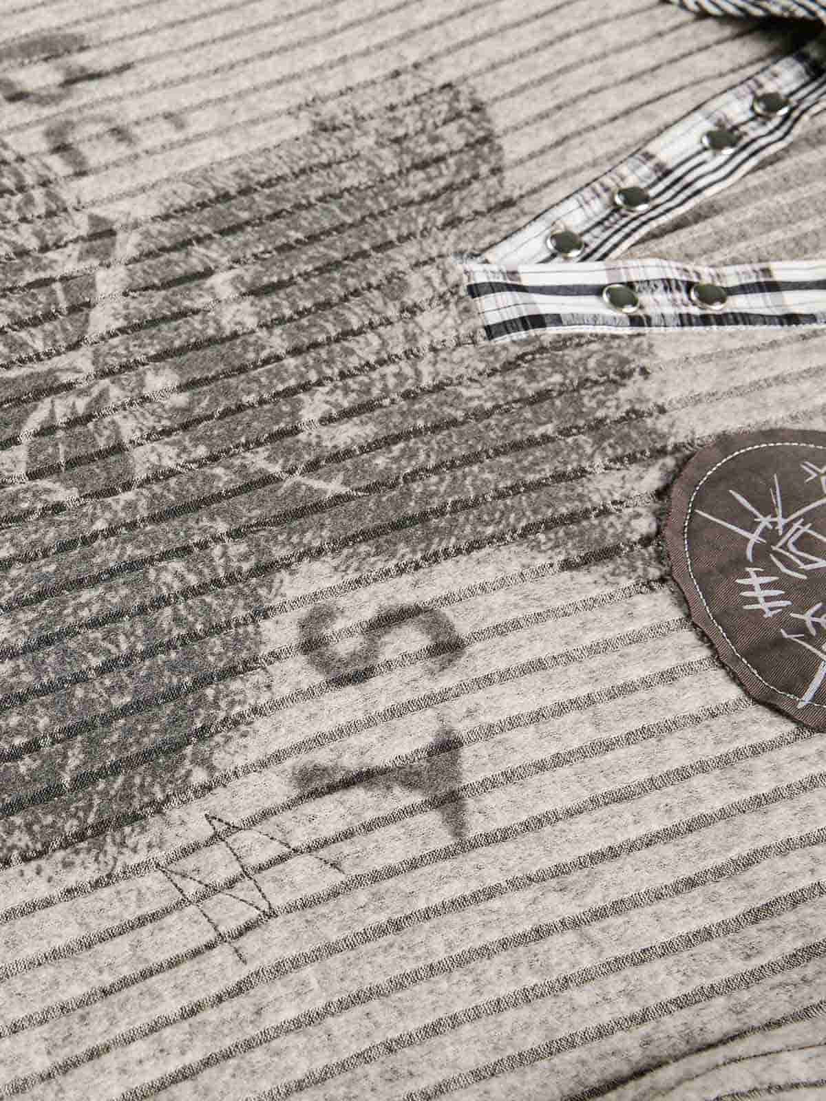 Graffiti Bear Graphic Striped Layered Long Sleeve Tee
