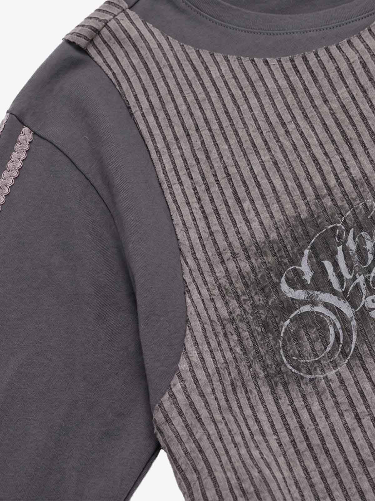 Striped Graphic Layered Patchwork Sweatshirt