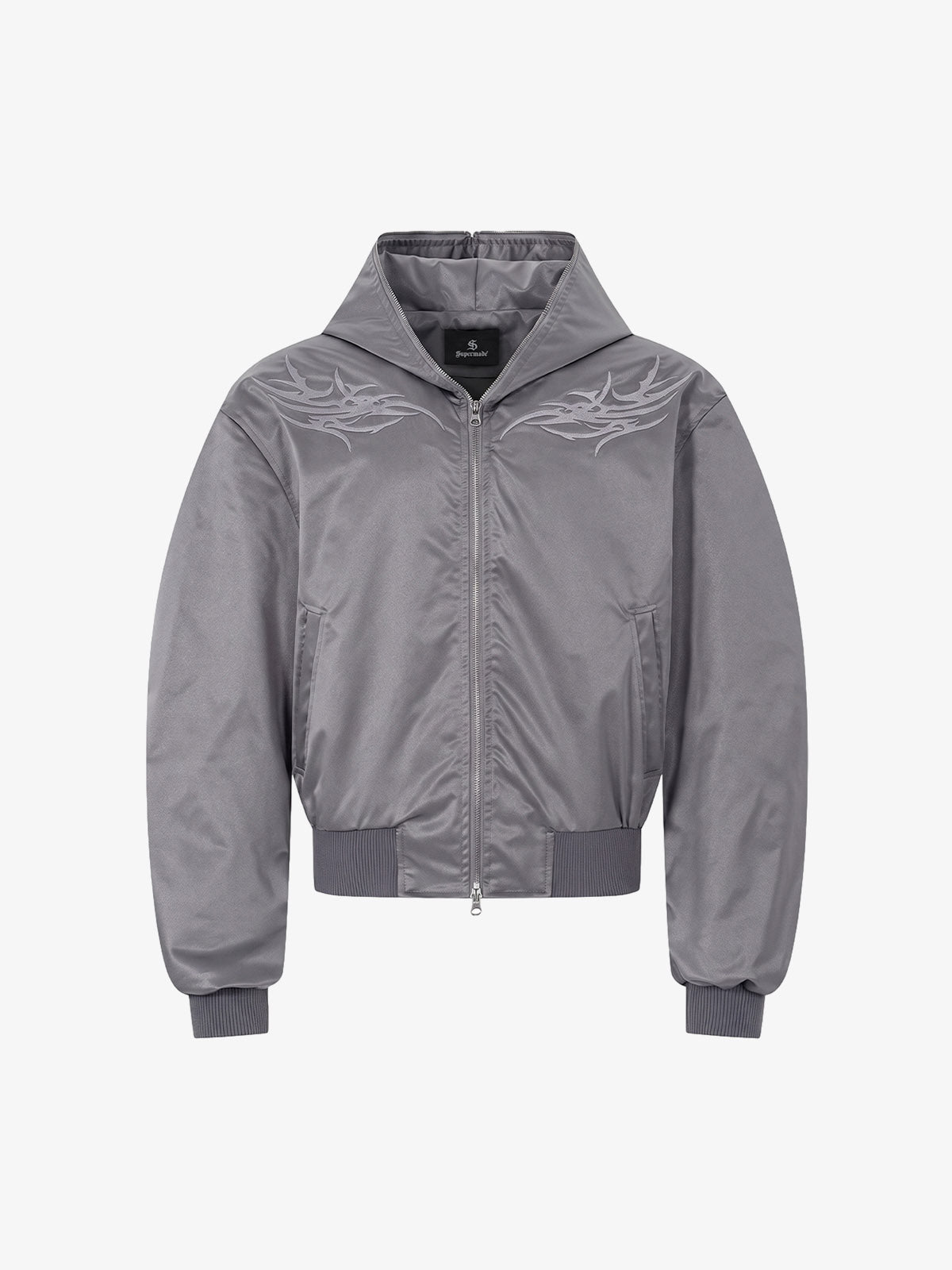 Embroidered Quilted Hooded Windbreaker Jacket