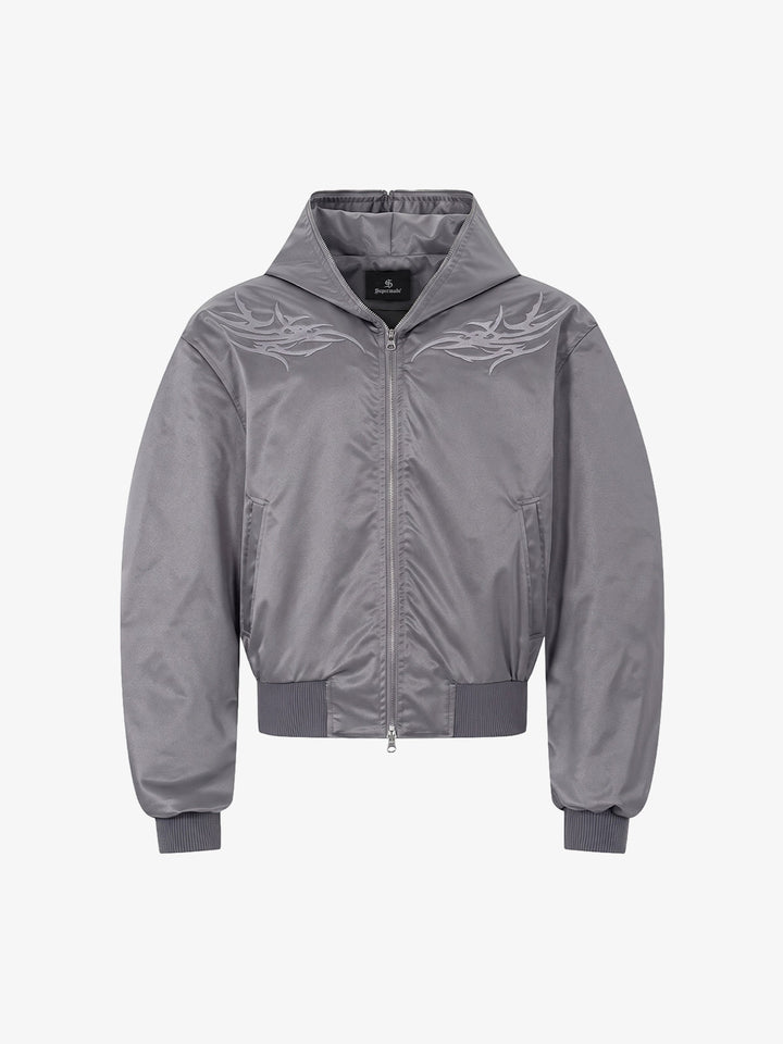 Embroidered Quilted Hooded Windbreaker Jacket