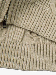 Cable Knit Zip-Up Sweater Jacket for Cozy Elegance 