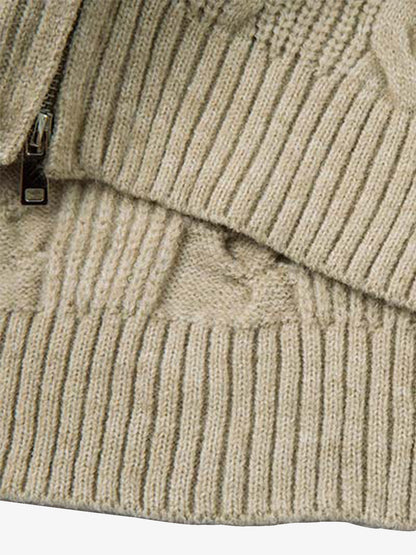 Cable Knit Zip-Up Sweater Jacket for Cozy Elegance 